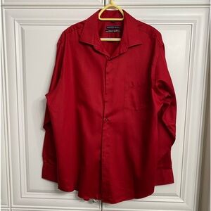 WORN ONCE MEN’S GEOFFREY BEENE RED LONG SLEEVE DRESS SHIRT NO IRON 17 1/2 34/35